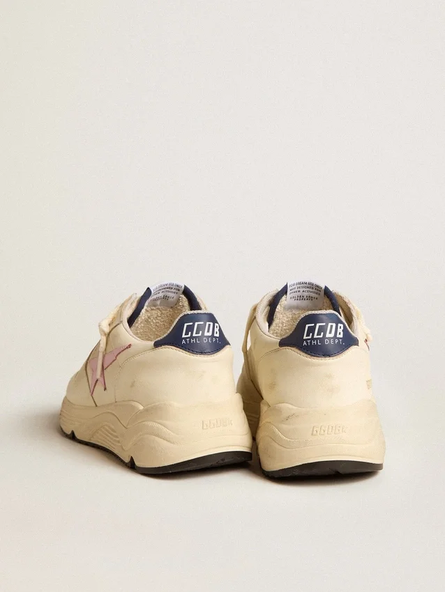 Damen-Sneaker „Running Sole“ aus Nappaleder mit rosa Lederstern und blauer Lederlasche an der Ferse