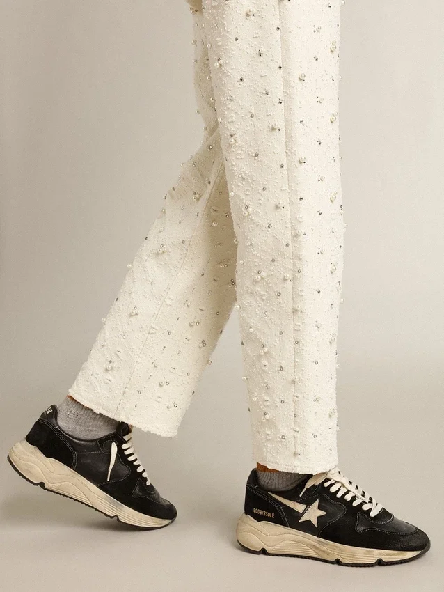 Damen-Sneaker „Running Sole“ aus schwarzem Nappa und Wildleder