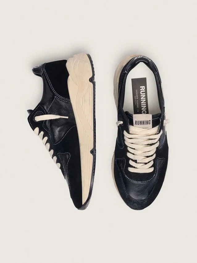 Damen-Sneaker „Running Sole“ aus schwarzem Nappa und Wildleder