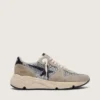 Damen-Sneaker „Running Sole“ in silbernem Glitzer und taubengrauem Wildleder