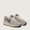 Damen-Sneaker „Running Sole“ in silbernem Glitzer und taubengrauem Wildleder