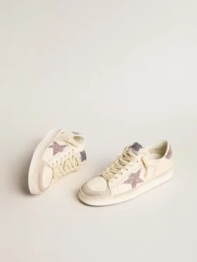 Damen-Stardan aus Nappa und Wildleder mit rosa Glitzerstern und Fersenlasche