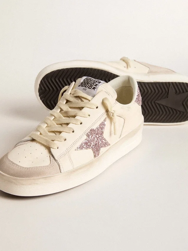 Damen-Stardan aus Nappa und Wildleder mit rosa Glitzerstern und Fersenlasche