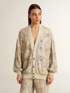 Damen-Strickjacke mit Blumenprint und Stickerei