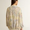 Damen-Strickjacke mit Blumenprint und Stickerei