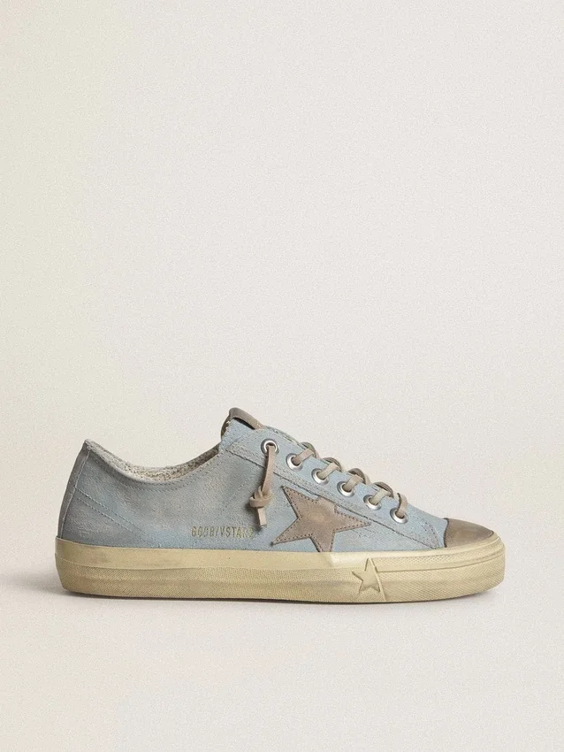 Damen-V-Star aus hellblauem Canvas mit taubengrauem Lederstern