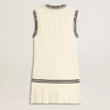 Damen-Westenkleid aus gewaschener weißer Baumwolle mit dunkelblauen Rippbündchen und Kristallen