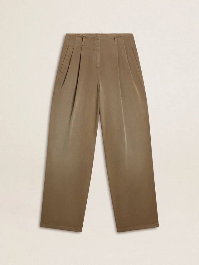 Damenhose aus khakifarbener Baumwolle