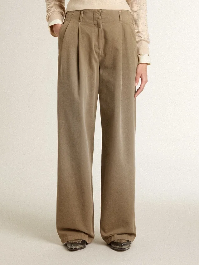 Damenhose aus khakifarbener Baumwolle
