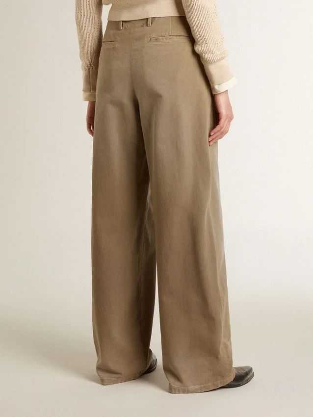 Damenhose aus khakifarbener Baumwolle