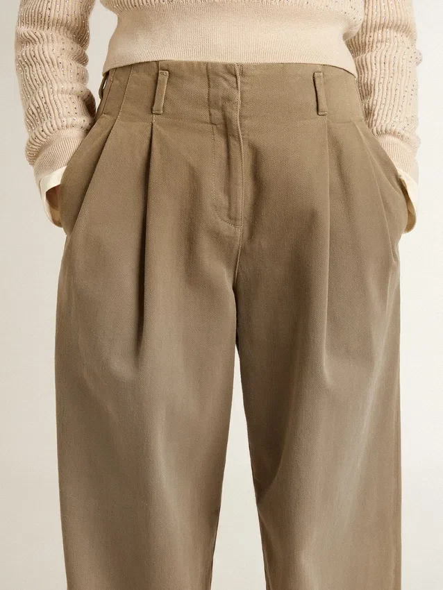Damenhose aus khakifarbener Baumwolle