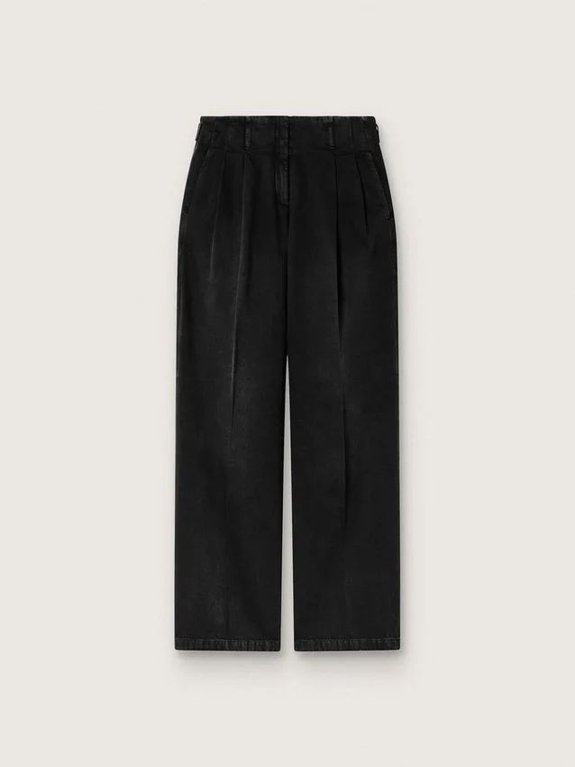 Damenhose aus schwarzem Baumwoll-Denim mit Used-Look