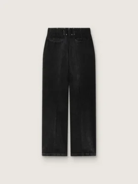 Damenhose aus schwarzem Baumwoll-Denim mit Used-Look