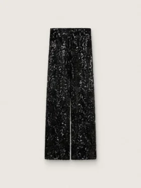 Damenhose aus Tüll mit Blumenstickerei aus schwarzen Pailletten