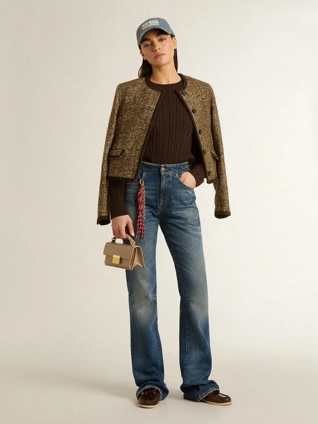 Damenjacke „Journey“ aus Wolltweed mit kaffeefarbenen Wildlederdetails