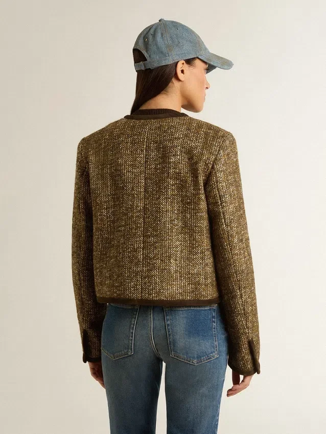 Damenjacke „Journey“ aus Wolltweed mit kaffeefarbenen Wildlederdetails