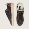 Damenmodell „Ball Star LTD“ aus Ebenholz-Nappa mit mehrfarbiger Stickerei und weißem Stern