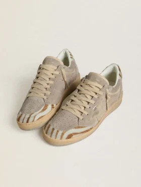 Damenmodell „Ball Star LTD“ aus Wildleder mit Stern aus Metallic-Leder und Fersenlasche aus Zebra-Ponyfell