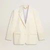 Einfädige Oversize-Jacke in Weiß mit Seidenoptik und Stickerei