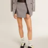 Graue Mini-Shorts für Damen aus Wolle mit Hahnentrittmuster