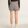 Graue Mini-Shorts für Damen aus Wolle mit Hahnentrittmuster