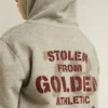 Graues Melange-Kapuzensweatshirt mit Aufdruck auf der Rückseite