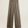Grüne Damenhose aus einer Viskose-Seiden-Mischung mit Blumenmuster