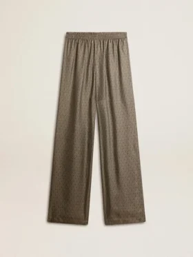 Grüne Damenhose aus einer Viskose-Seiden-Mischung mit Blumenmuster