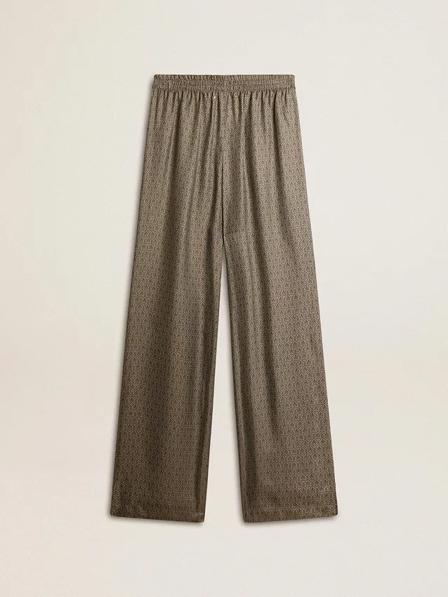Grüne Damenhose aus einer Viskose-Seiden-Mischung mit Blumenmuster