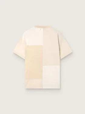 Herren-Hemd aus Baumwolljersey mit weiß-beigem Patchwork-Effekt