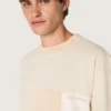 Herren-Hemd aus Baumwolljersey mit weiß-beigem Patchwork-Effekt