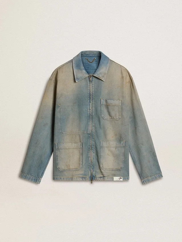 Herren-Jeansjacke im Distressed-Look mit Reißverschluss