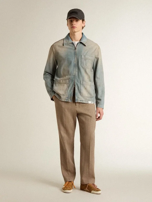 Herren-Jeansjacke im Distressed-Look mit Reißverschluss