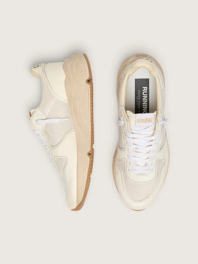 Herren-Running Sole aus Mesh und weißem Nappa