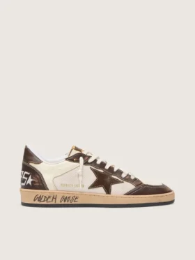 Herren-Sneaker „Ball Star“ aus Nappa und Mesh mit Stern aus Wildleder und braunen Ledereinsätzen