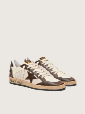 Herren-Sneaker „Ball Star“ aus Nappa und Mesh mit Stern aus Wildleder und braunen Ledereinsätzen