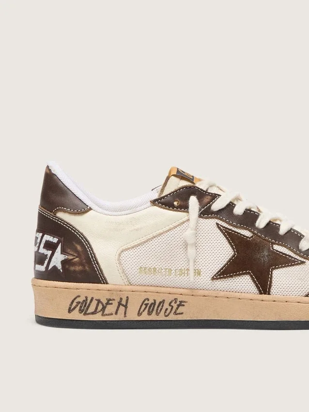 Herren-Sneaker „Ball Star“ aus Nappa und Mesh mit Stern aus Wildleder und braunen Ledereinsätzen