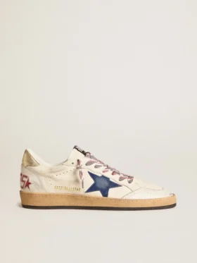 Herren-Sneaker „Ball Star“ aus Nappaleder mit blauem Stern aus Wildleder und Fersenlasche aus platinfarbenem Leder