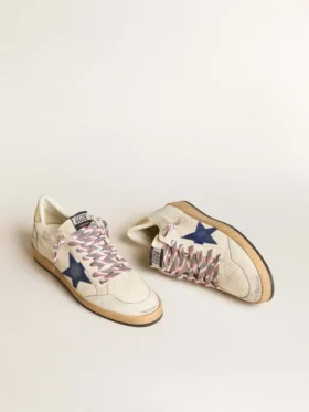 Herren-Sneaker „Ball Star“ aus Nappaleder mit blauem Stern aus Wildleder und Fersenlasche aus platinfarbenem Leder