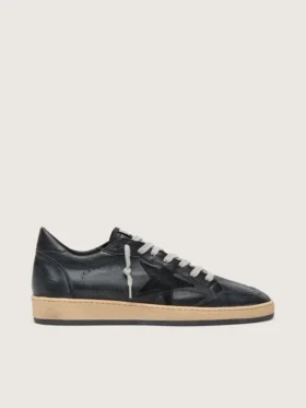 Herren-Sneaker „Ball Star“ aus schwarzem Nappaleder mit Stern aus Wildleder und Fersenlasche aus Nappaleder