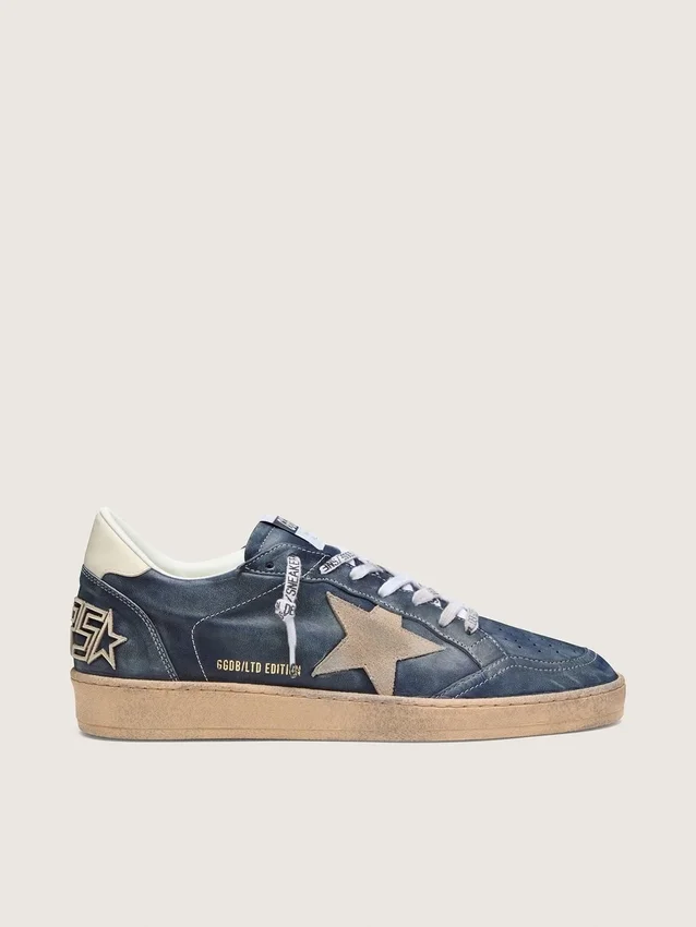 Herren-Sneaker „Ball Star LTD“ aus dunkelblauem Leder mit beigem Stern aus Wildleder