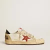 Herren-Sneaker „Ball Star LTD“ aus Nappaleder mit rotem Lederstern und Lederlasche an der Ferse