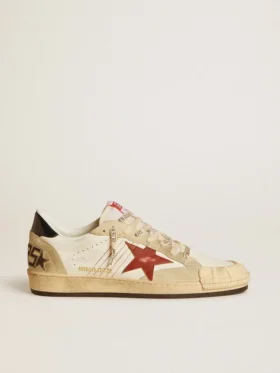 Herren-Sneaker „Ball Star LTD“ aus Nappaleder mit rotem Lederstern und Lederlasche an der Ferse