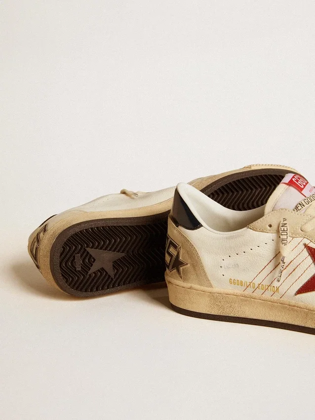 Herren-Sneaker „Ball Star LTD“ aus Nappaleder mit rotem Lederstern und Lederlasche an der Ferse