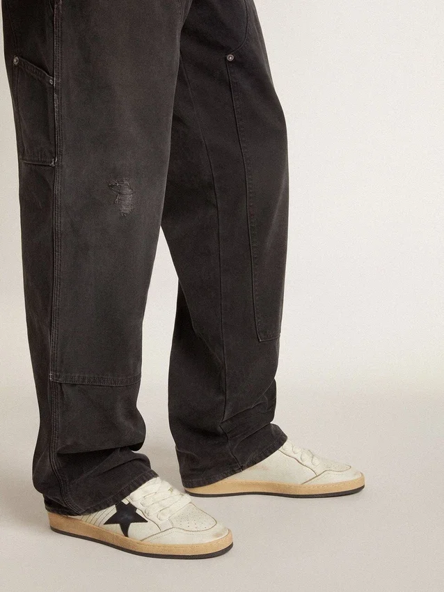 Herren-Sneaker „Ball Star“ mit schwarzem Lederstern und grüner Lederlasche an der Ferse