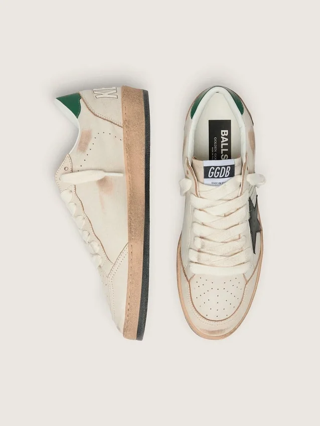 Herren-Sneaker „Ball Star“ mit schwarzem Lederstern und grüner Lederlasche an der Ferse