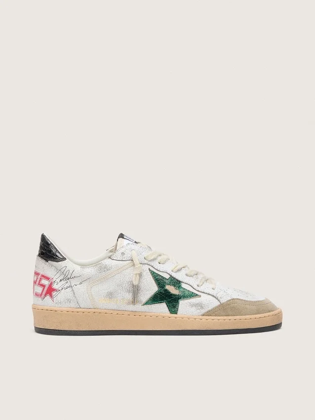 Herren-Sneaker „Ball Star“ mit Stern aus Metallic-Leder und grauer Lederlasche an der Ferse