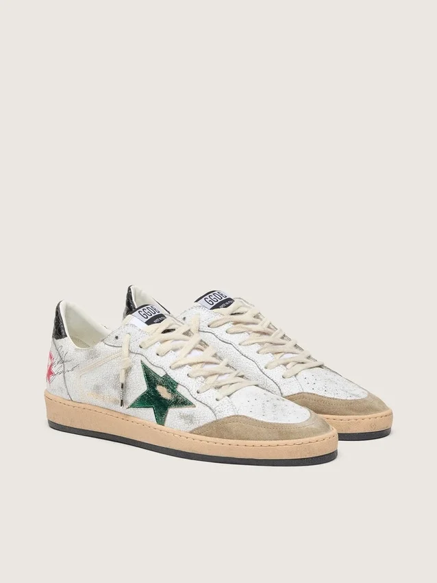 Herren-Sneaker „Ball Star“ mit Stern aus Metallic-Leder und grauer Lederlasche an der Ferse