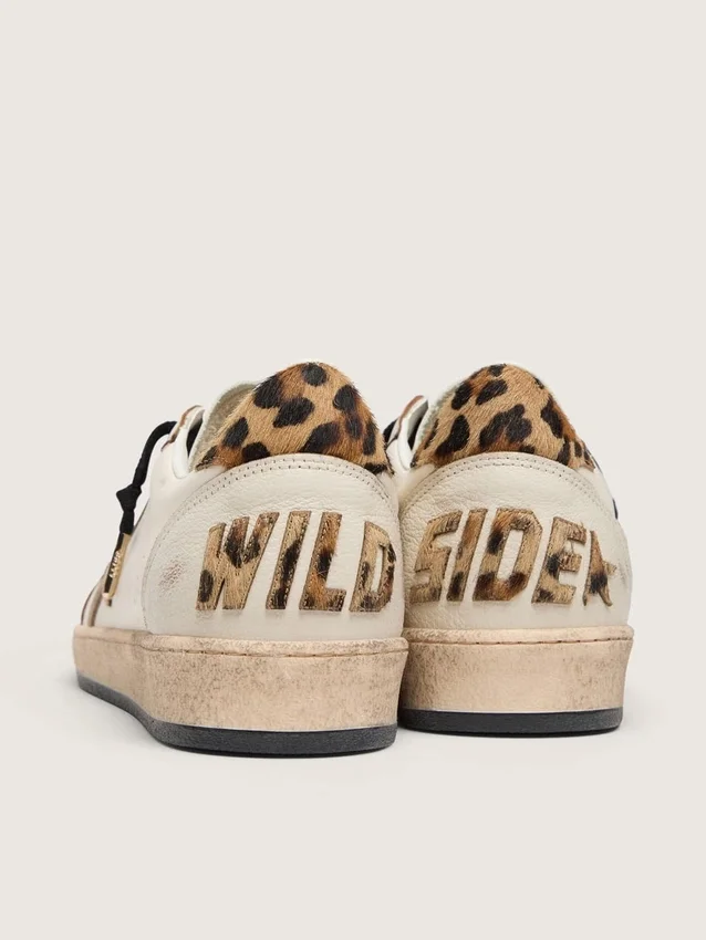 Damen-Sneaker „Ball Star Wishes“ mit Stern aus Wildleder und Fersenlasche aus Ponyfell mit Leopardenmuster
