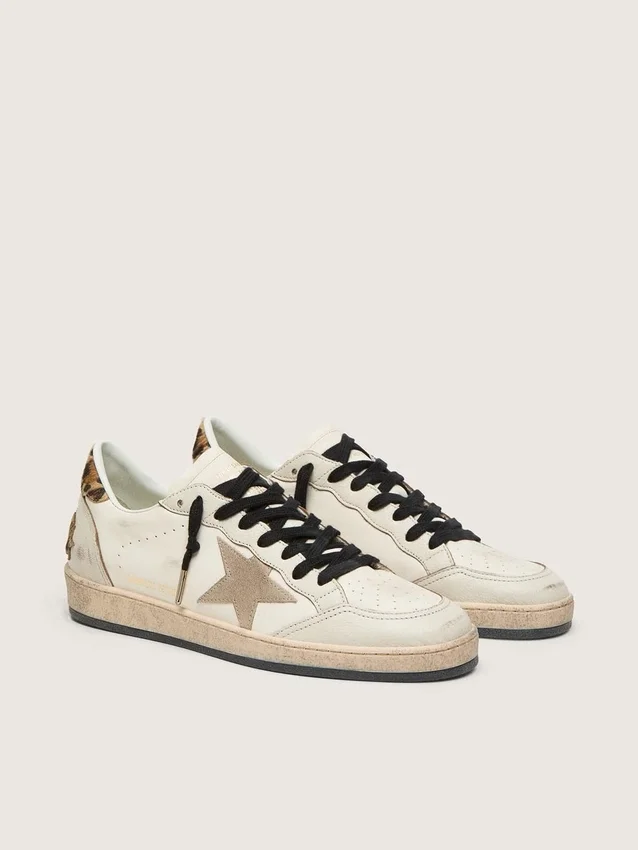 Damen-Sneaker „Ball Star Wishes“ mit Stern aus Wildleder und Fersenlasche aus Ponyfell mit Leopardenmuster